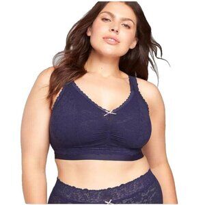 Cacique Lane Bryant Lace Bralette Bra No Wire 18 20 2X Navy Blue Lace Back